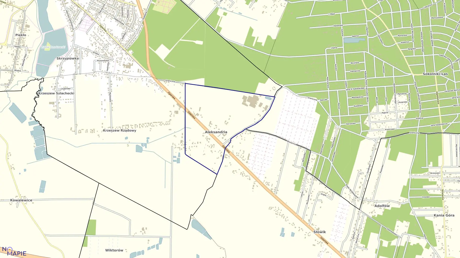 Mapa obrębu ALEKSANDRIA w gminie Ozorków