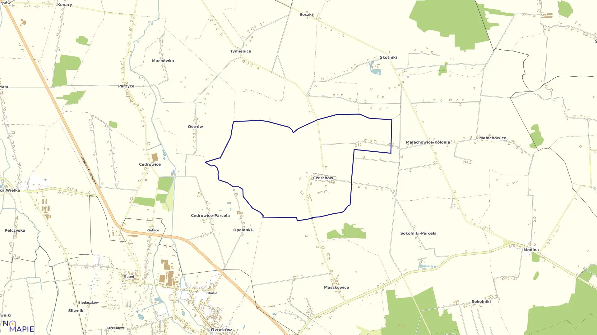Mapa obrębu CZERCHÓW w gminie Ozorków