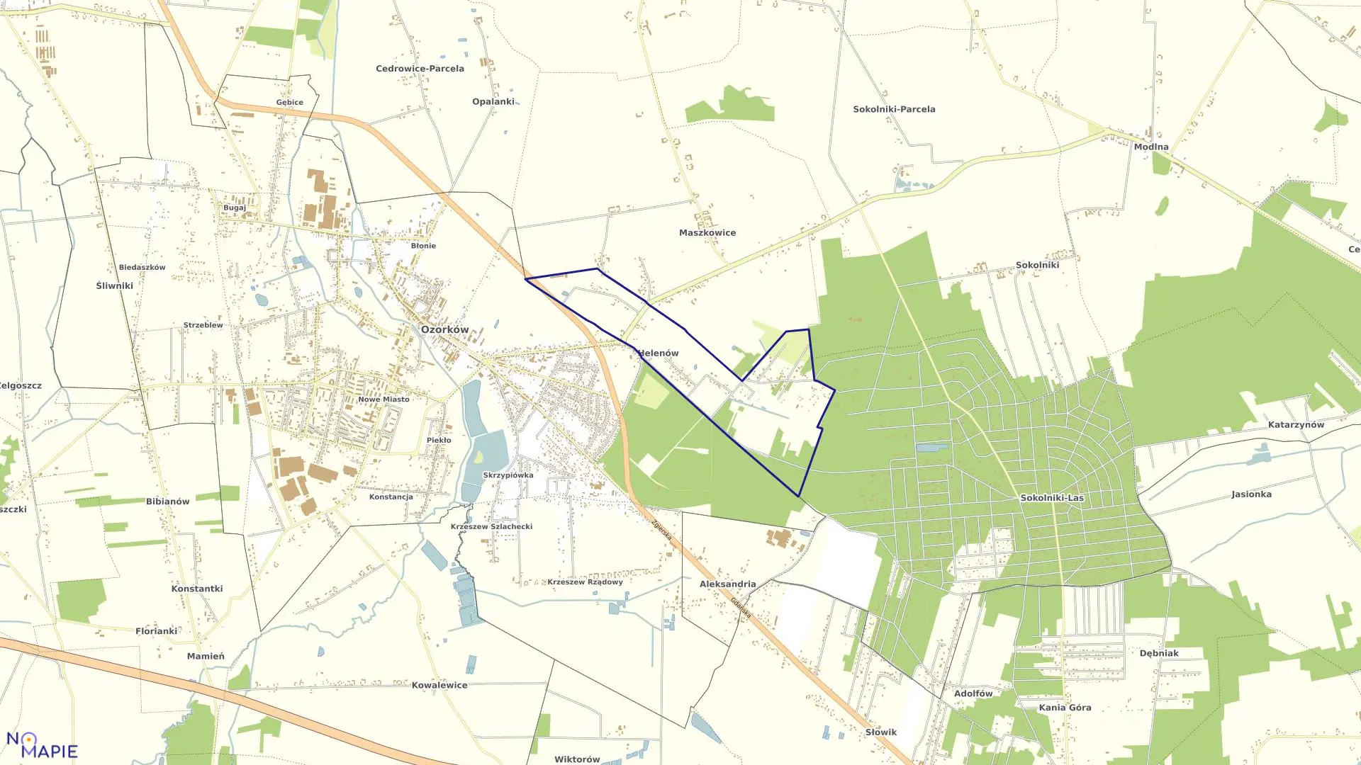 Mapa obrębu HELENÓW GM. OZORKÓW w gminie Ozorków