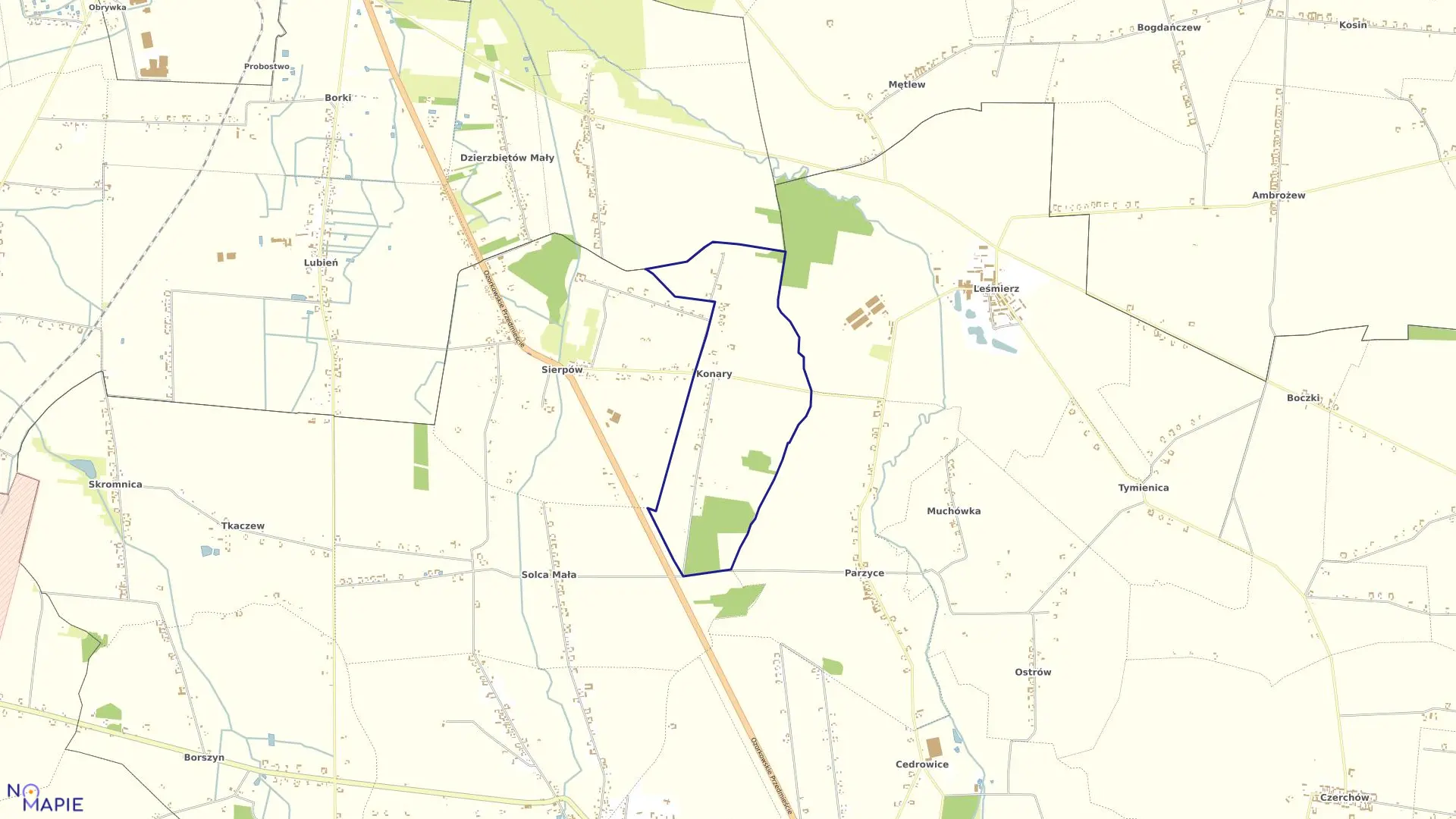 Mapa obrębu KONARY w gminie Ozorków