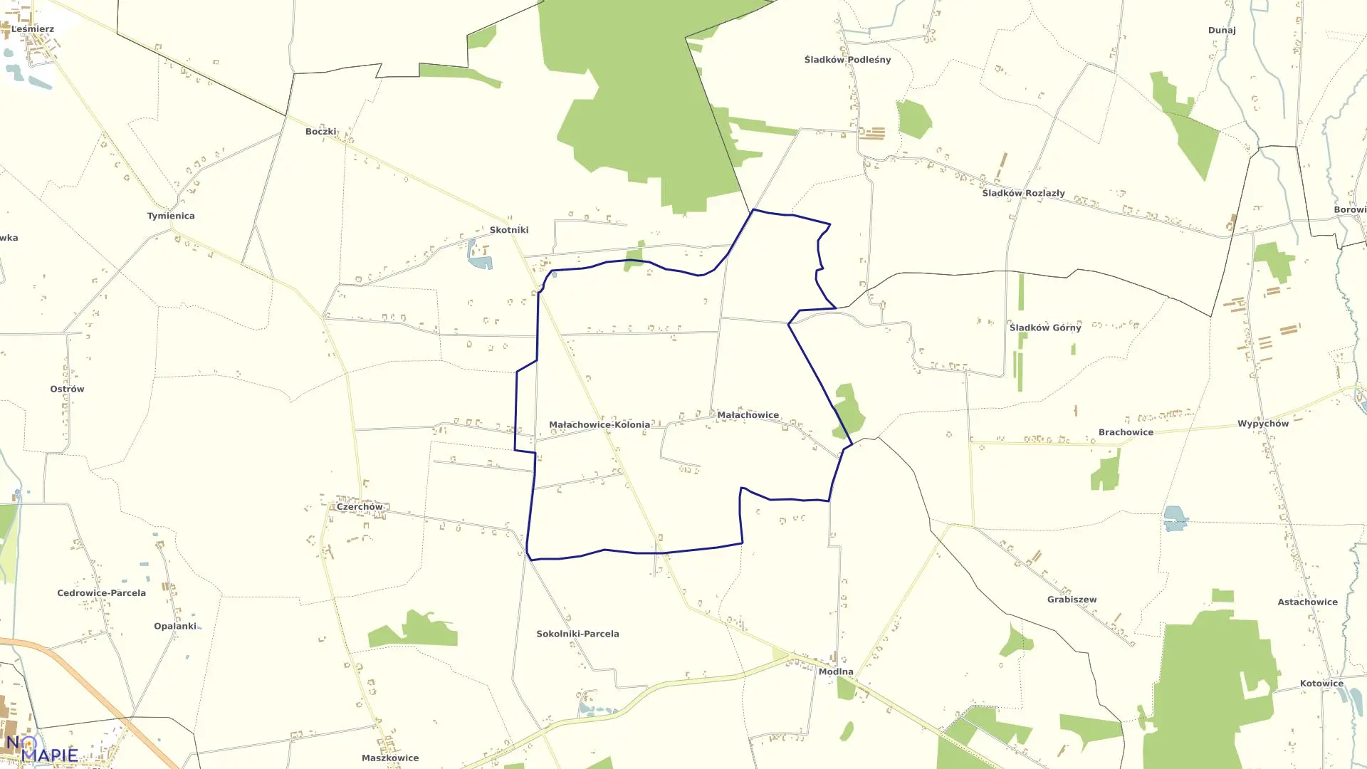 Mapa obrębu MAŁACHOWICE w gminie Ozorków
