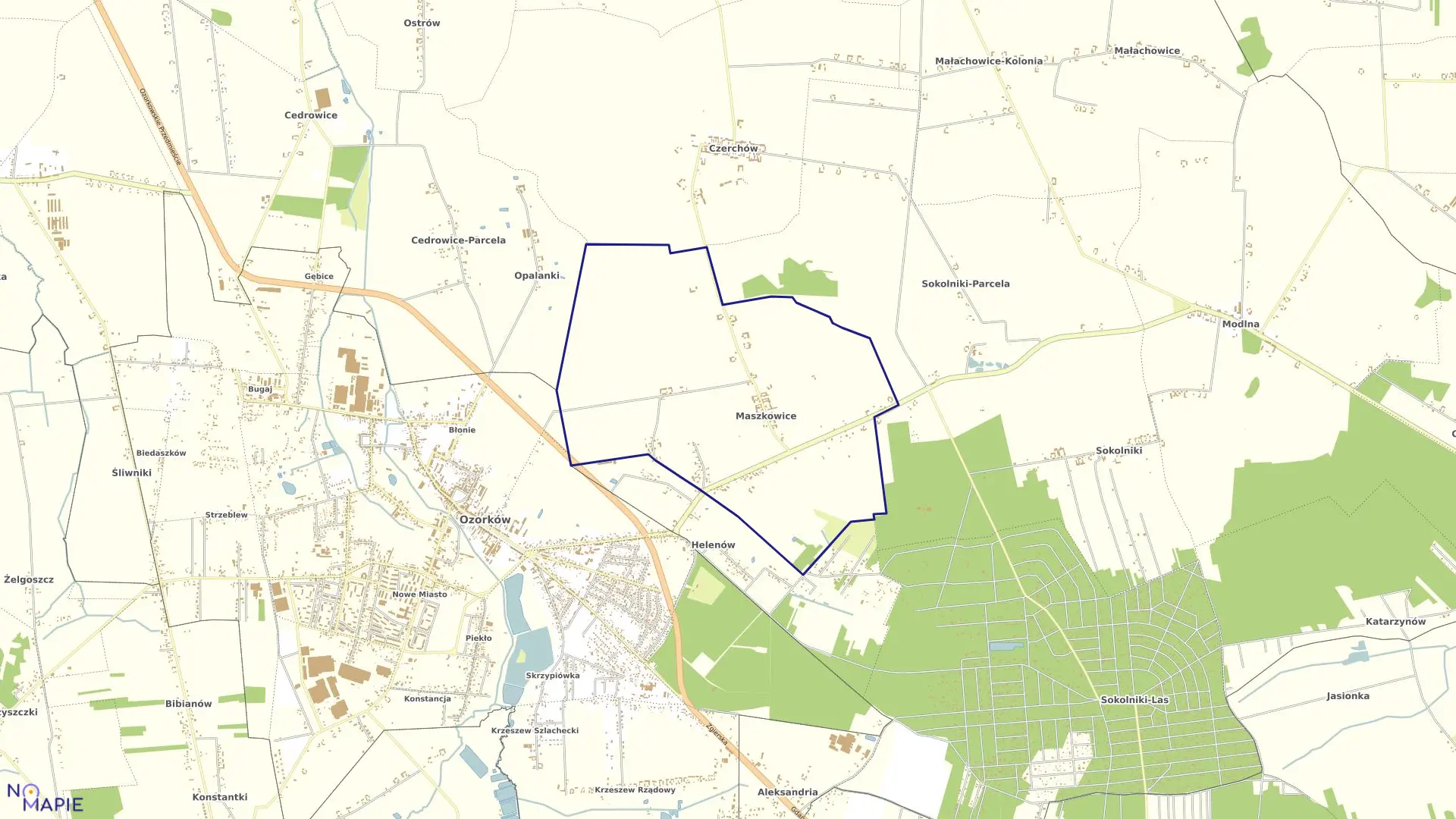 Mapa obrębu MASZKOWICE w gminie Ozorków